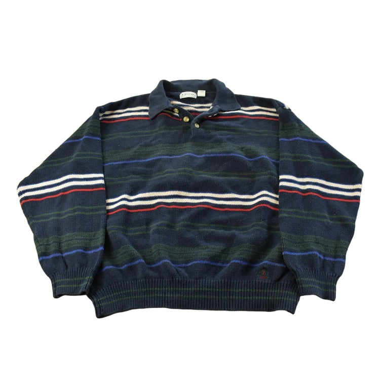 Vintage 1990s Izod Abstract Striped Knit Collared Sweater Men's XL