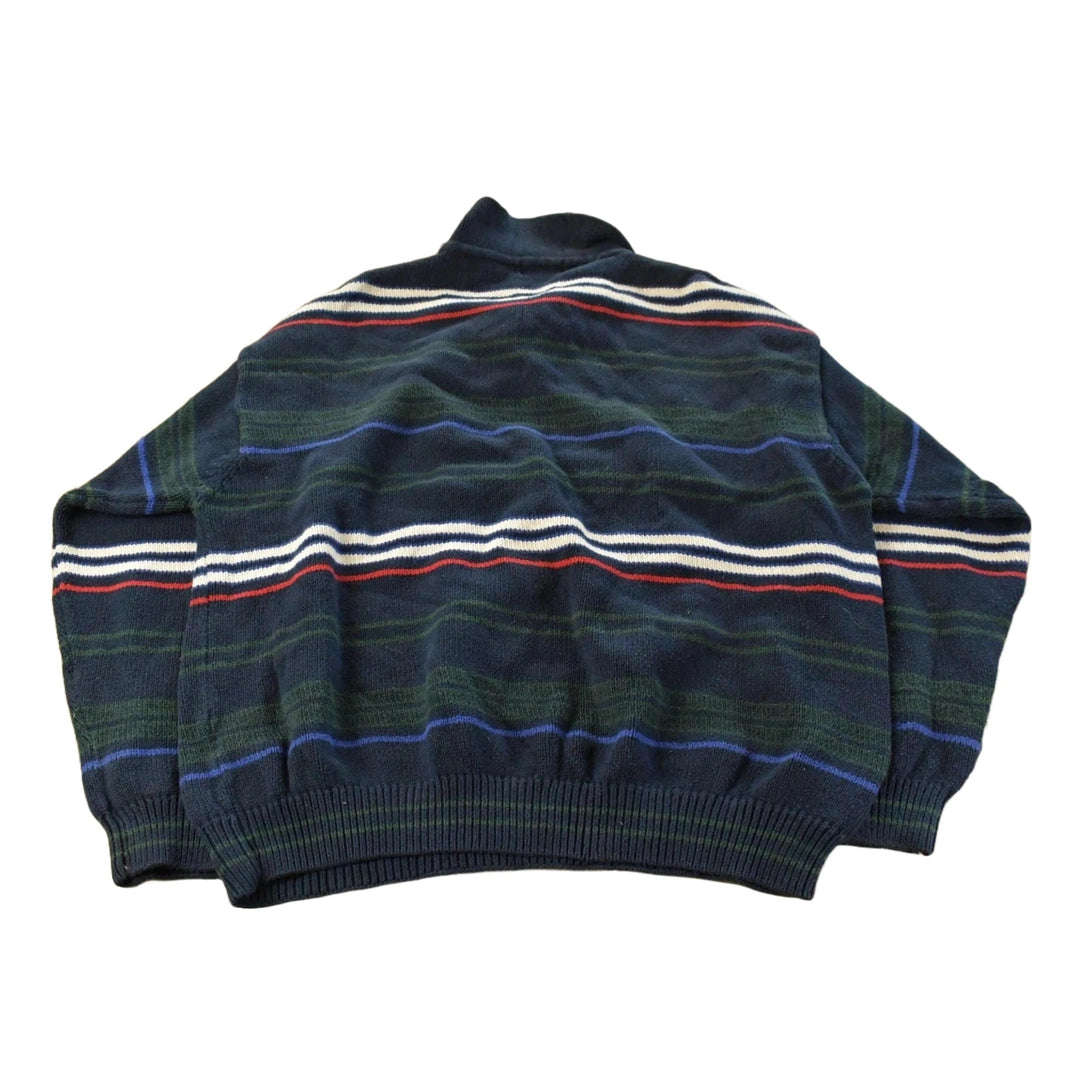 Vintage 1990s Izod Abstract Striped Knit Collared Sweater Men's XL