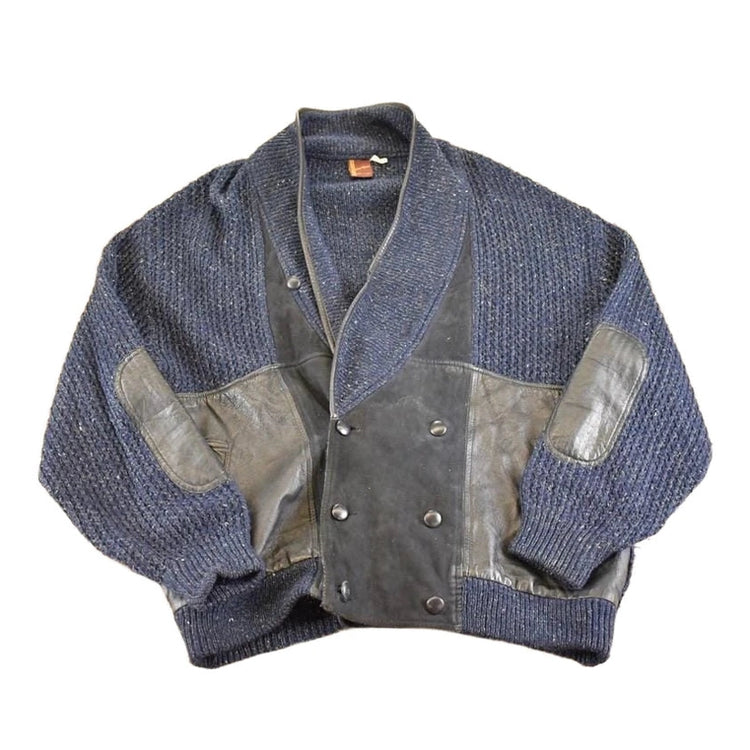 Vintage 1970s Emme Esse Leather Patch Knit Cardigan Sweater Men's XL