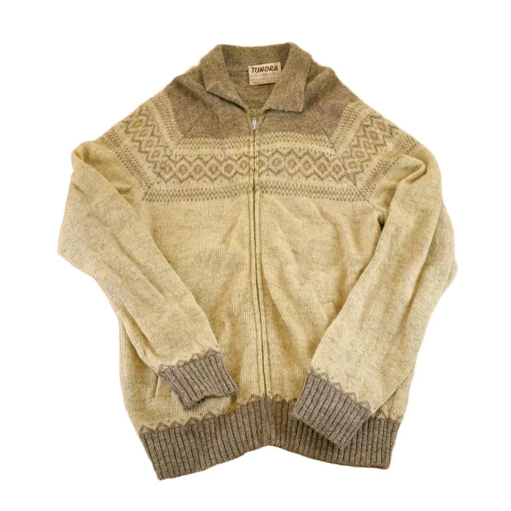 Vintage 1980s Tundra AOP Wool Knit Full Zip Sweater Men's M