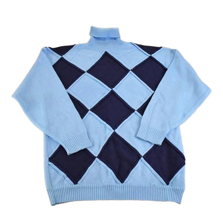 Vintage 1990s Regal Dean Checkered Turtleneck Knit Sweater Men's L