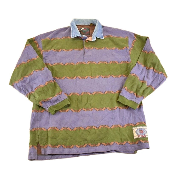 Vintage 1990s Fila Abstract Striped Button Up Shirt Men's L