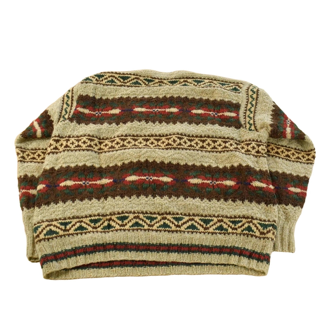 Vintage 1990s Polo Ralph Lauren Aztec Nordic Wool Hand Knit Sweater Men's L