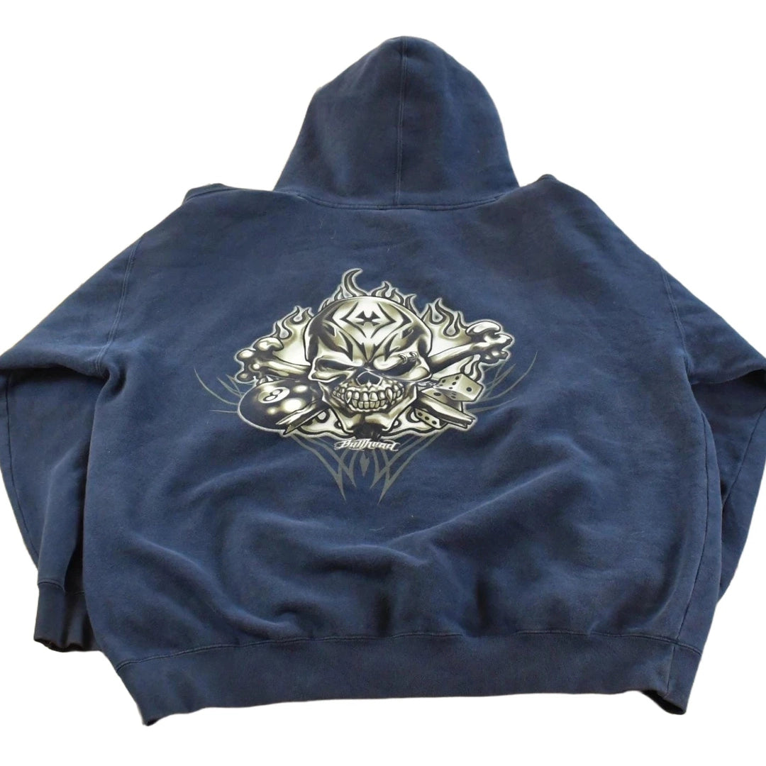 Vintage 1990s Bullhead Skull 8 Ball Graphic Hoodie Men's XL