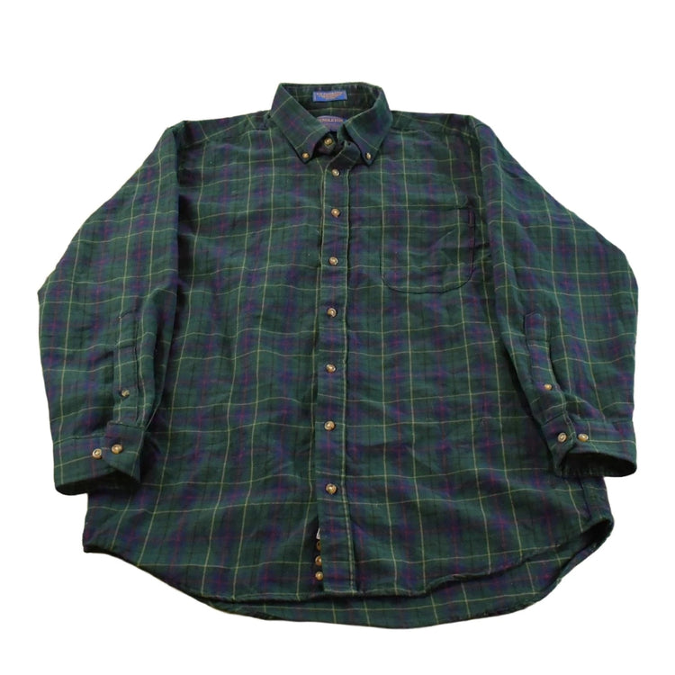Vintage 1990s Pendleton Wool Flannel Button Up Shirt Men's Large Long