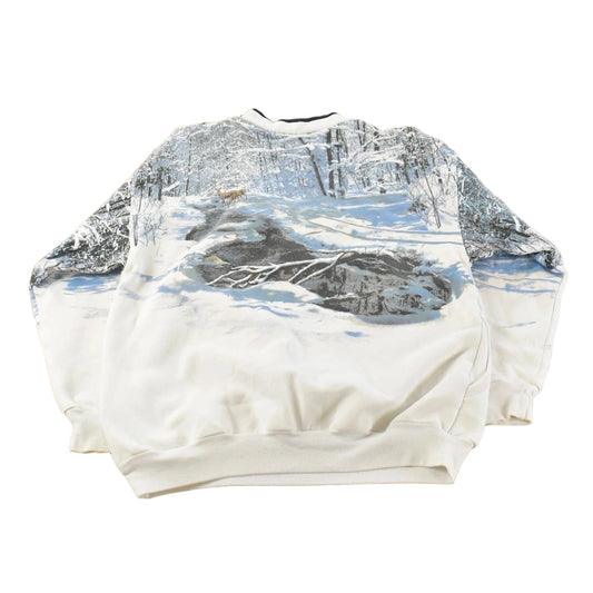Vintage 1990s Art Unlimited Winter Landscape AOP Crewneck Sweatshirt Men's M