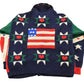 Vintage 1990s Eagles Eye 100% Wool American Flag Granny Square Patchwork Hand Knit Cardigan Sweater Women's M