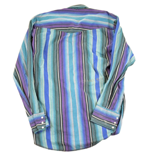 Vintage 1990s Wrangler Striped Western X Long Tails Button Up Shirt Men's M