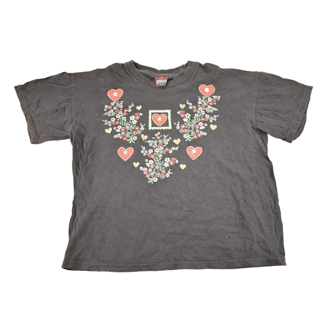 Vintage 1990's Destination LA Floral Hearts Souvenir Travel T-Shirt Women's XXL
