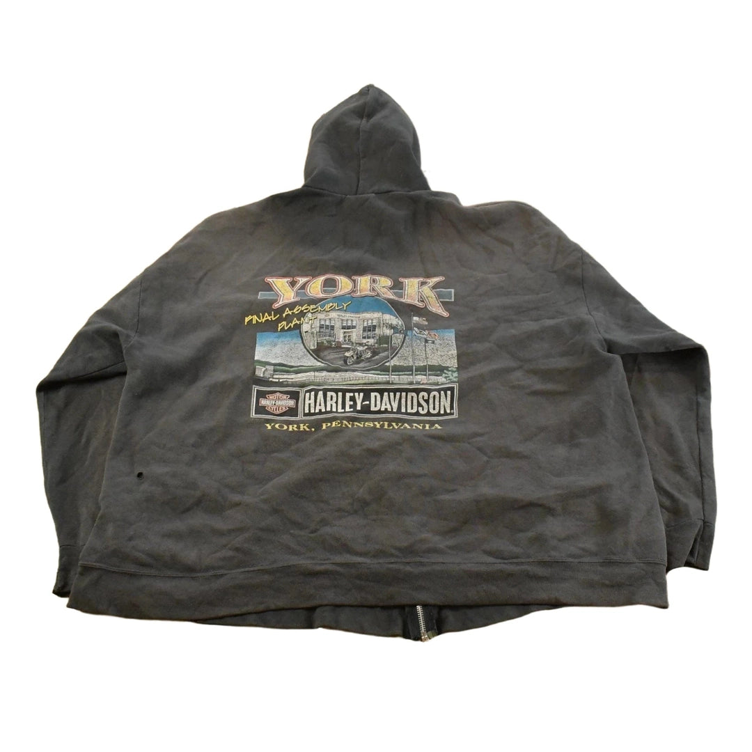 Vintage 1990s Distressed Harley Davidson Graphic Full Zip Hoodie Men's 3XL