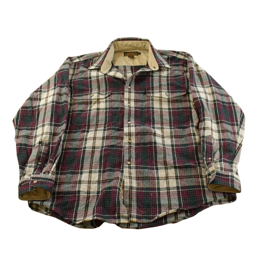 Vintage 1980s Eddie Bauer Wool Flannel Button Up Shirt Men's XL