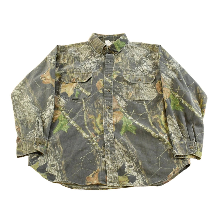 Vintage 1990s Jerzees Tree Camo Button Up Shirt Men's L