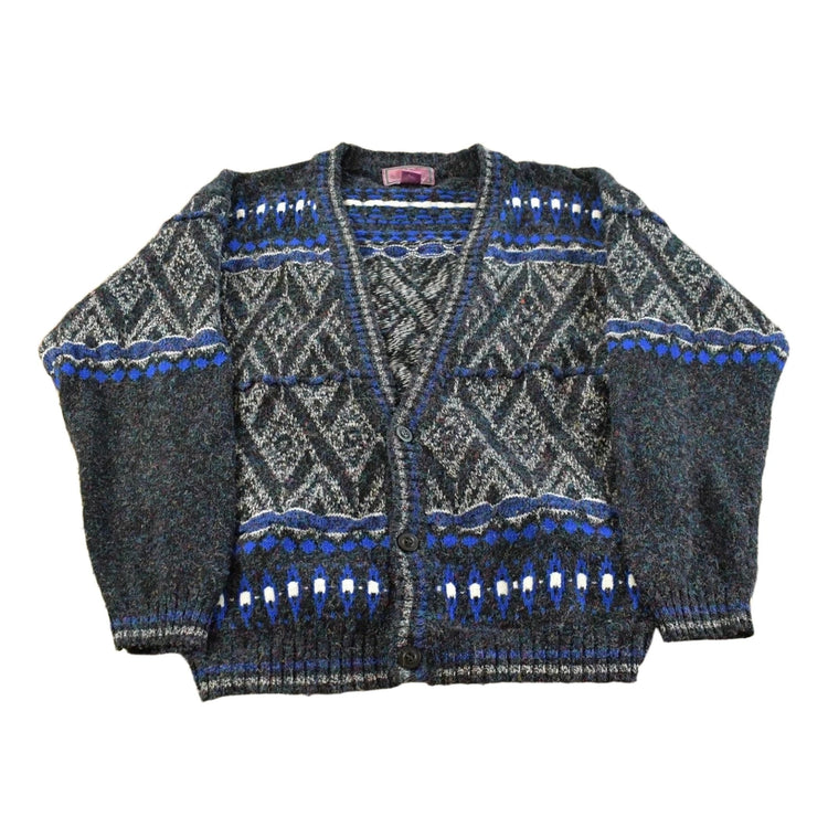 Vintage 1980s Concrete Abstract Knit Cardigan Sweater Men's L