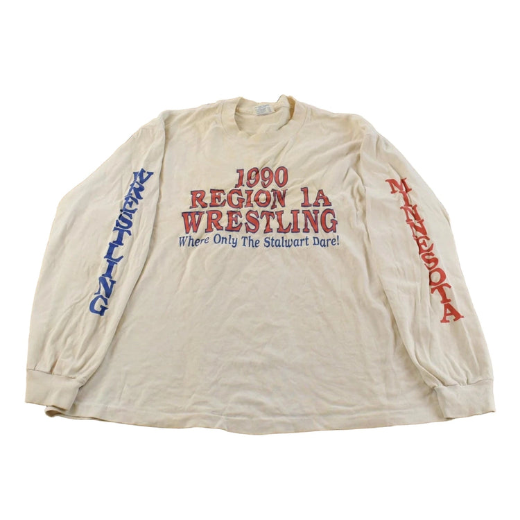 Vintage 1990 Region 1A Wrestling Long Sleeve Graphic T-Shirt Men's L