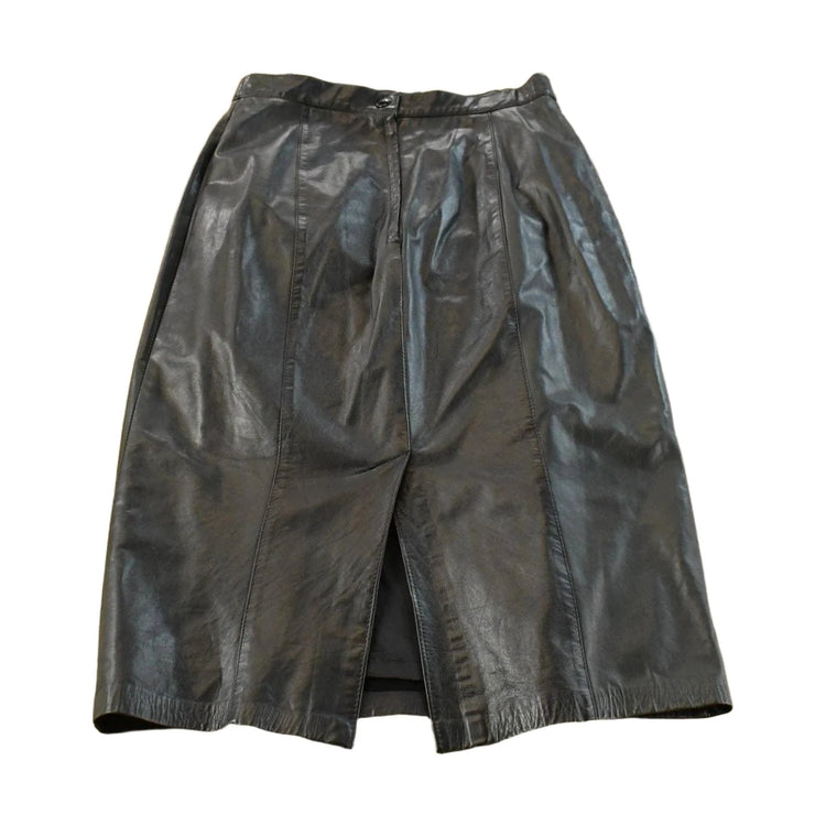 Vintage 1990s Black Leather Skirt Women's 8
