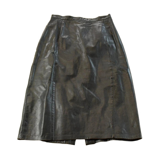Vintage 1990s Black Leather Skirt Women's 8