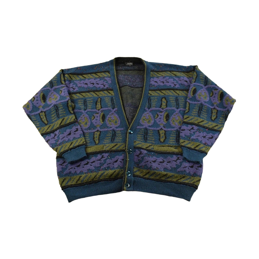 Vintage 1980s Akira Abstract Knit Cardigan Sweater Men's L