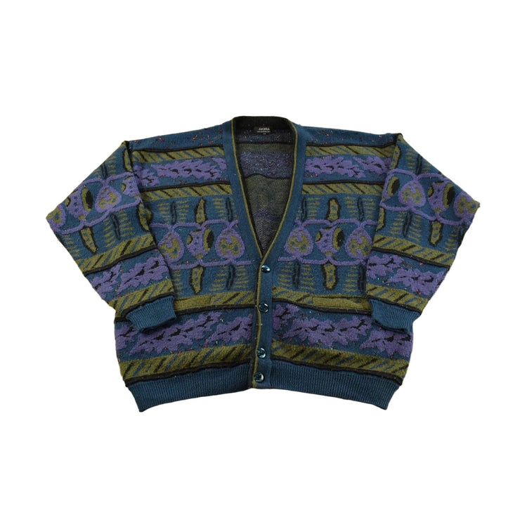 Vintage 1980s Akira Abstract Knit Cardigan Sweater Men's L
