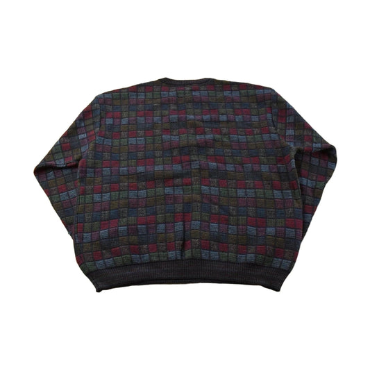 Vintage Jos A Bank Merino Wool Sweater: Geometric Pattern, Crewneck Knit