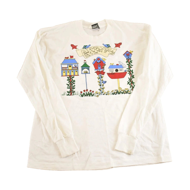 Vintage 1990's Birdhouses Cartoon Souvenir Travel Long Sleeve T-Shirt Mens M