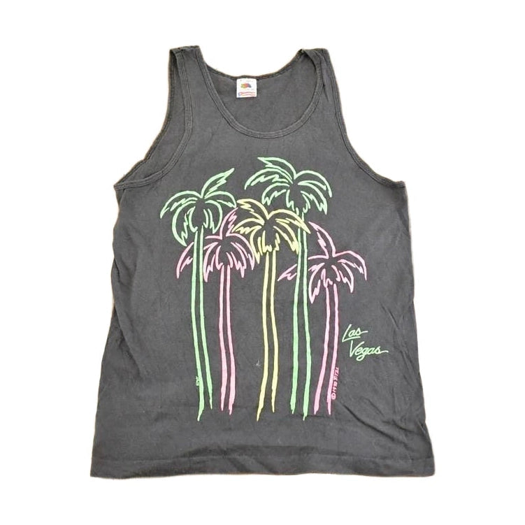 Vintage 1990 Las Vegas Neon Palm Tree Souvenir Travel Tank Top Mens S