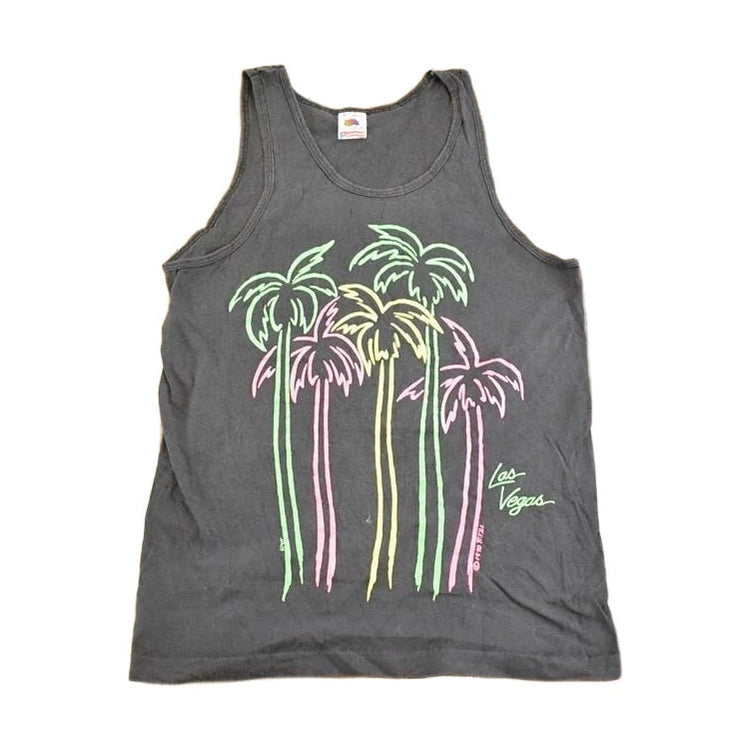 Vintage 1990 Las Vegas Neon Palm Tree Souvenir Travel Tank Top Mens S