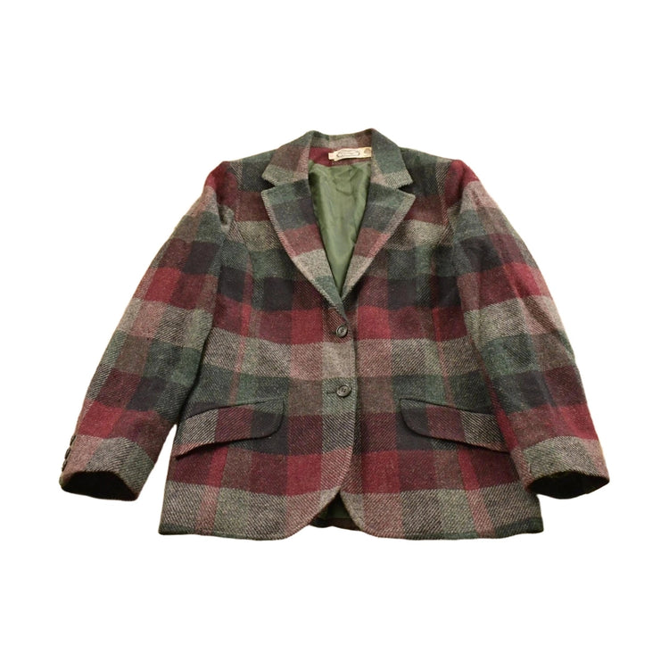 Vintage 1970s The Villager Wool Plaid Button Blazer Jacket Women's M