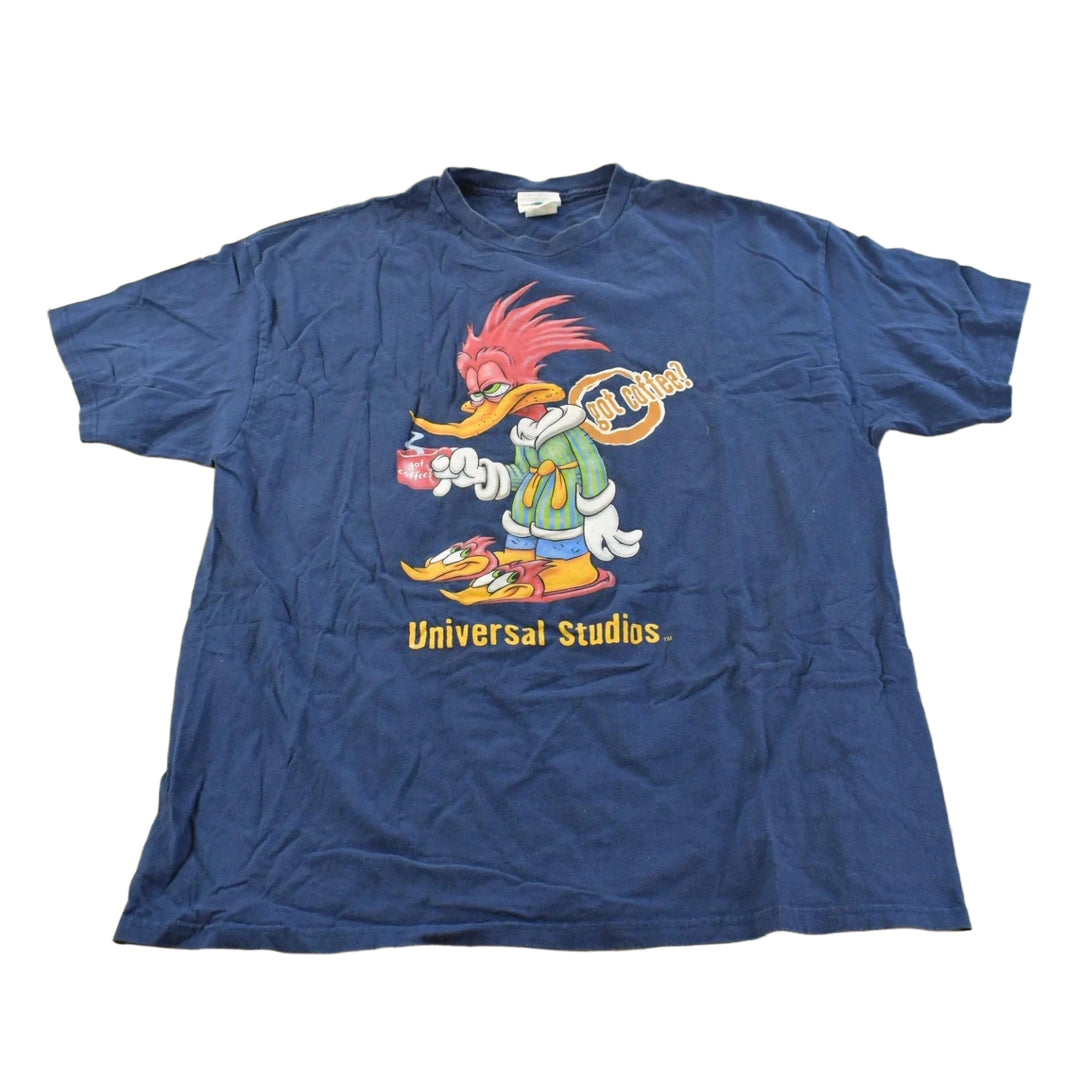 Vintage 1990s Universal Studios Woody Woodpecker Got Coffee Souvenir Cartoon T-Shirt Men's XL