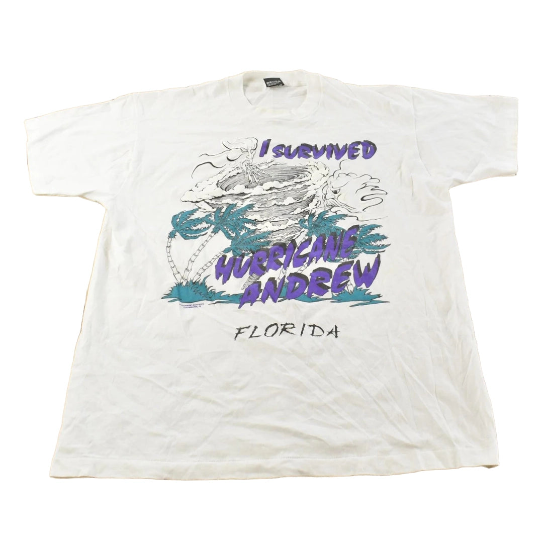 Vintage 1990s Hurricane Andrew Florida Graphic T Shirt Men's XL