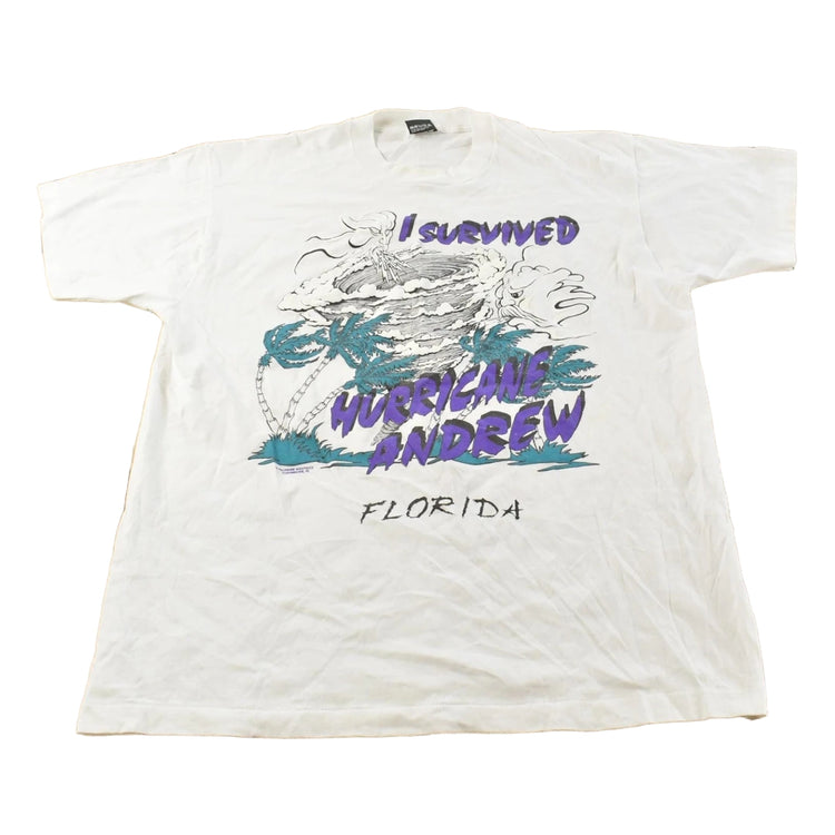 Vintage 1990s Hurricane Andrew Florida Graphic T Shirt Men's XL