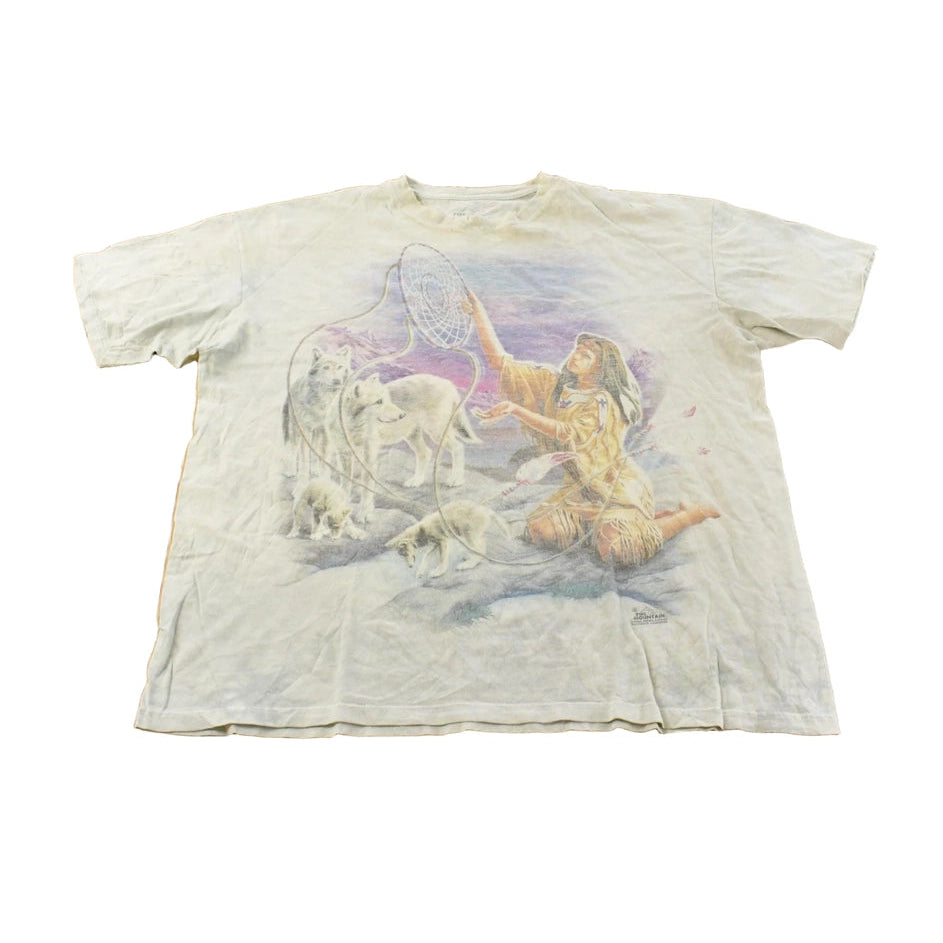 Vintage 2003 The Mountain Native Wolf Dreamcatcher Tie Dye T-Shirt Men's XL