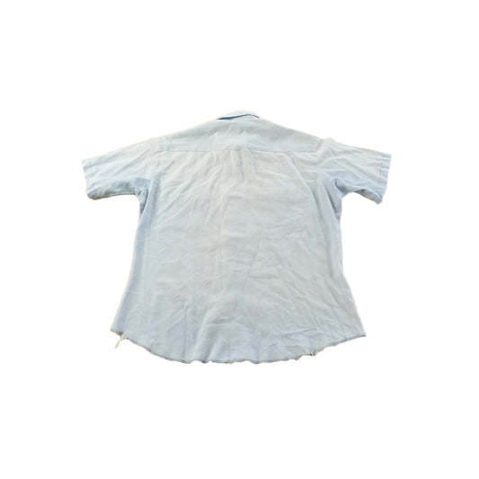Vintage 1980s Wrangler Denim South Western Style Pearl Snap Button Up Chambray Short Sleeve Shirt Mens M