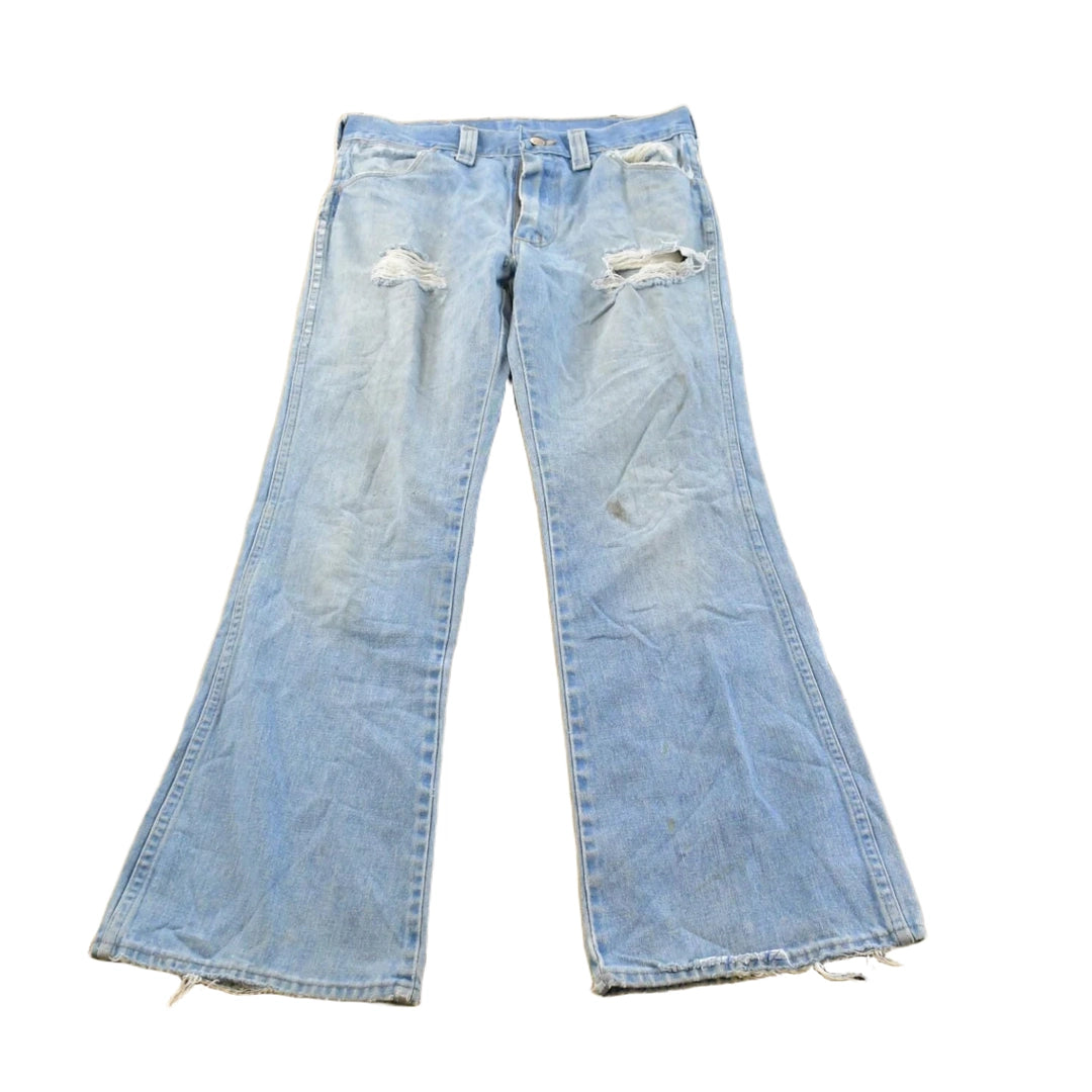 Vintage 1970s Sedgefield Distressed Flare Denim Blue Jeans 30 x 28.5