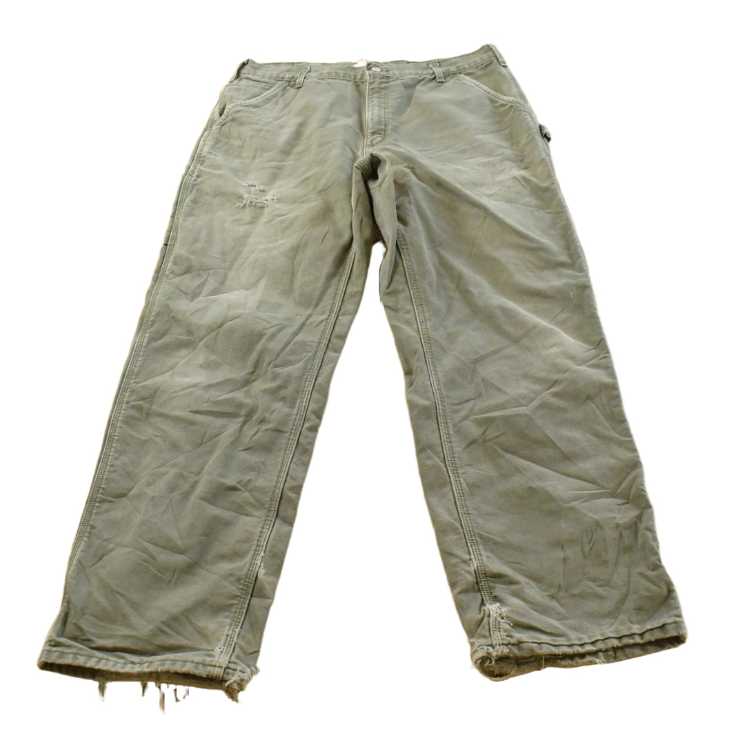 Vintage 2000s Carhartt Flannel Lined Green Work Jeans Men's 36 x 31