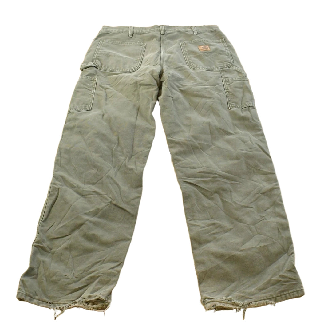 Vintage 2000s Carhartt Flannel Lined Green Work Jeans Men's 36 x 31