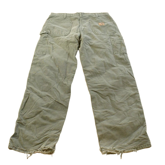 Vintage 2000s Carhartt Flannel Lined Green Work Jeans Men's 36 x 31