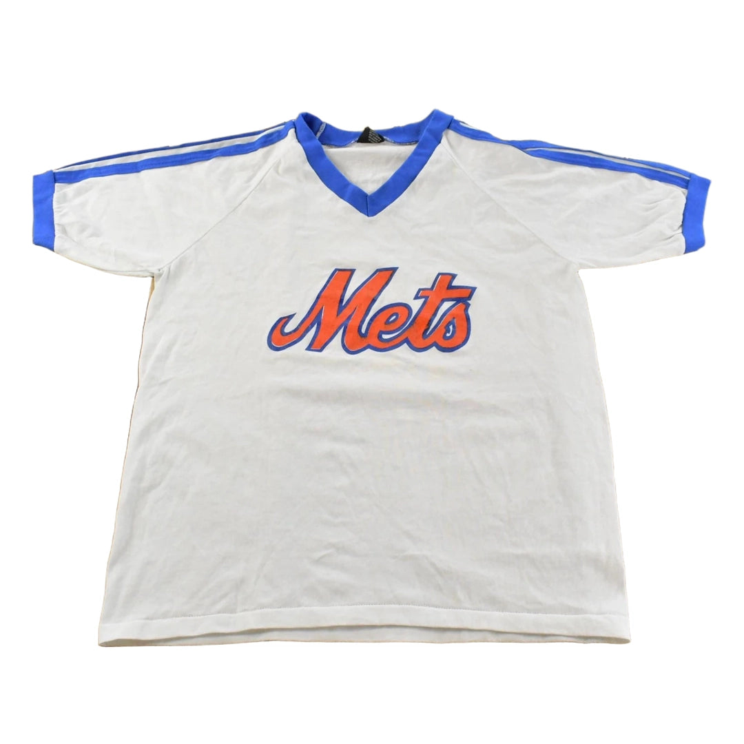 Vintage 1980s New York Mets MLB Baseball Graphic V Neck Jersey T-Shirt Men's M