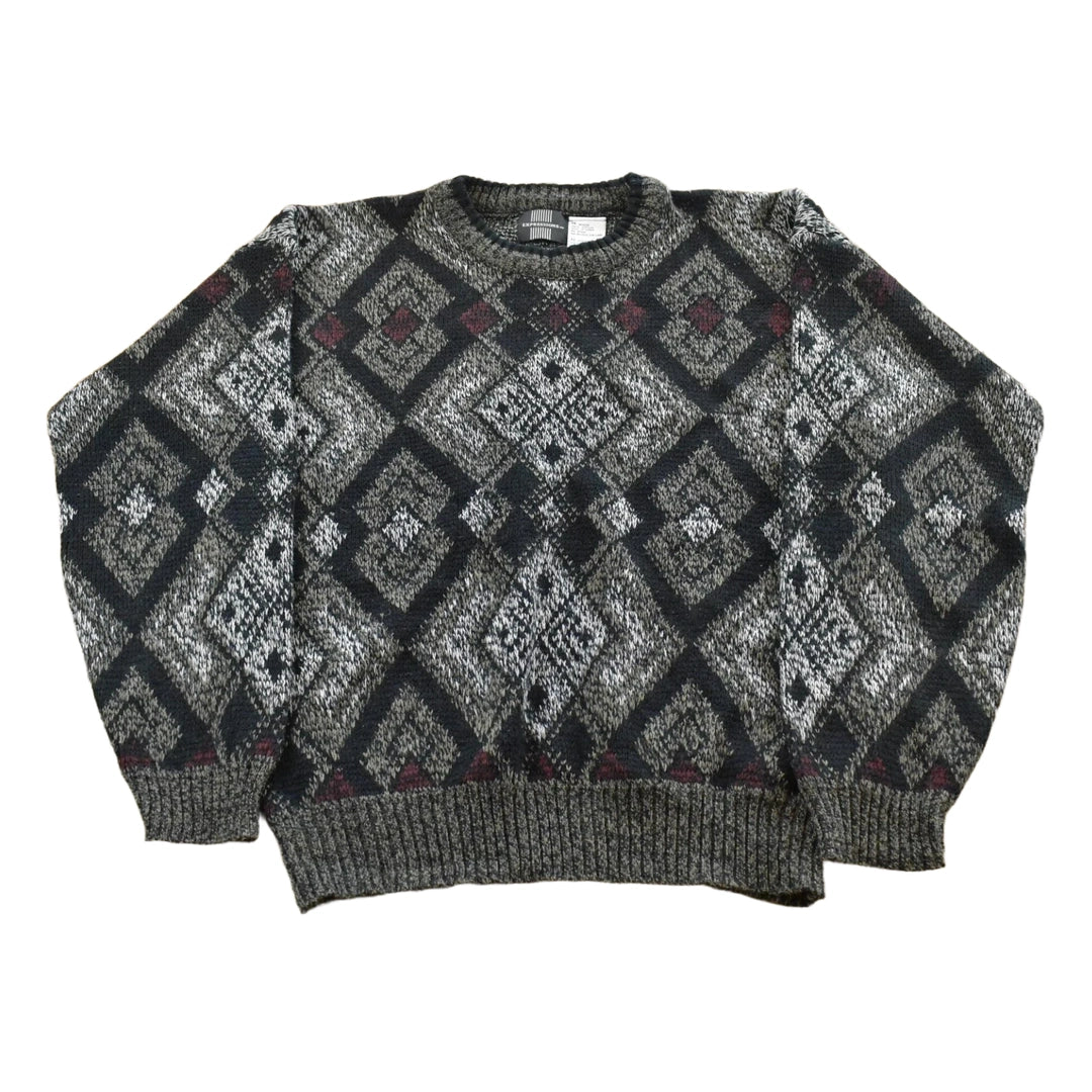 Vintage 1990s Expressions Knit Abstract Pattern Crewneck Sweater Men's M