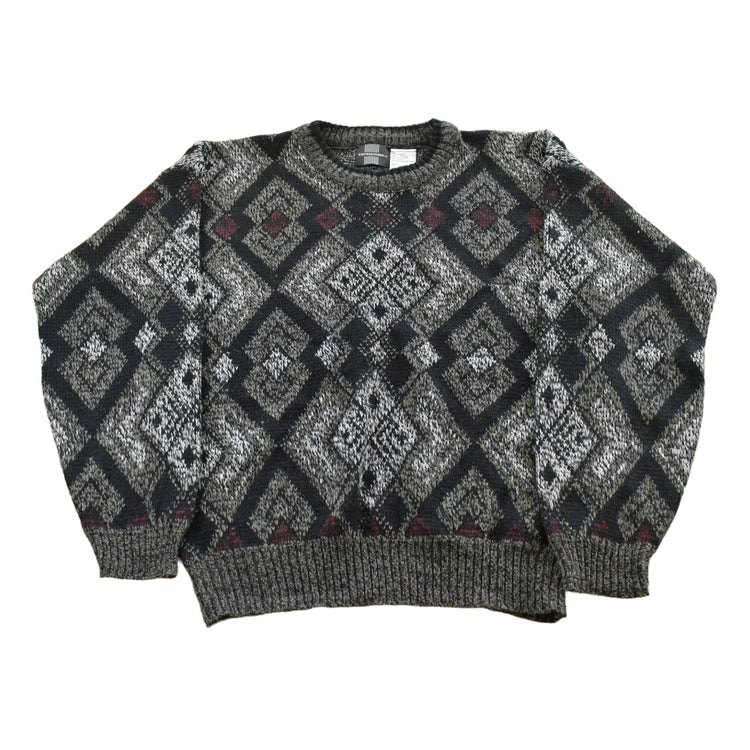 Vintage 1990s Expressions Knit Abstract Pattern Crewneck Sweater Men's M