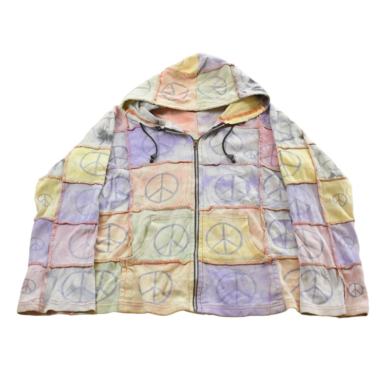 Vintage Y2K KPC Peace Colour Block Full Zip Graphic Hoodie Women's L