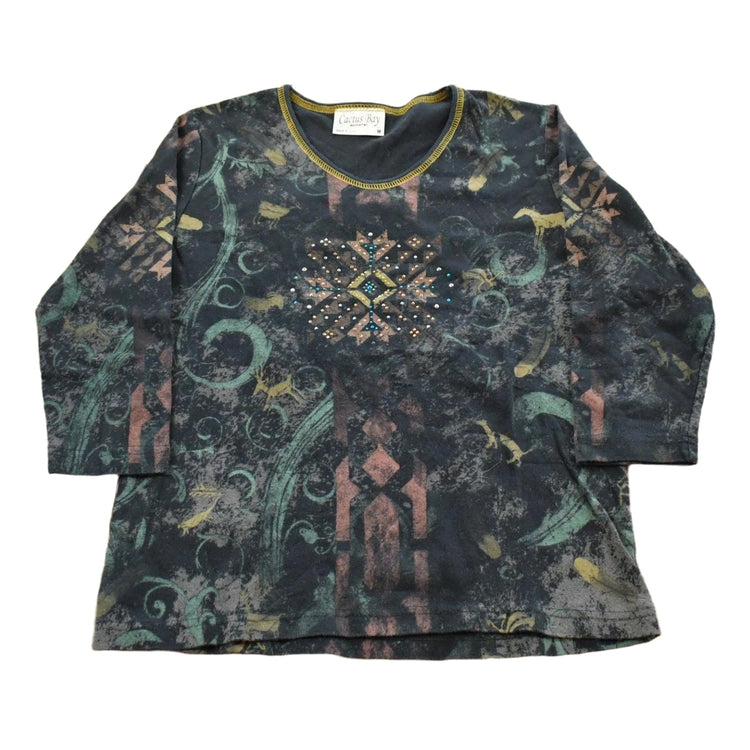 Vintage Y2K Cactus Bay Abstract Print AOP Crewneck Shirt Women's M
