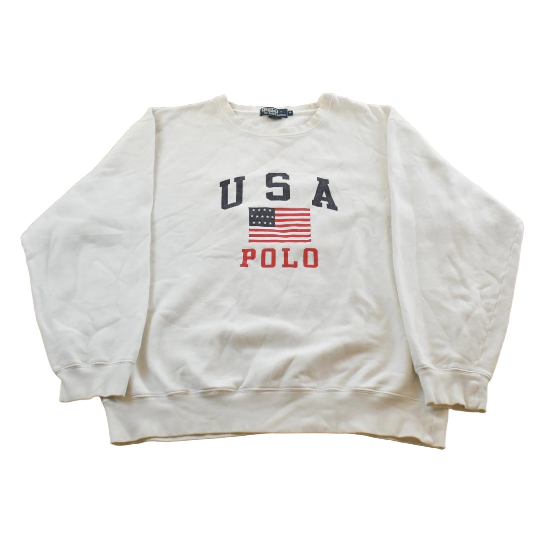 Vintage 1990s Polo Ralph Lauren USA Flag Crewneck Sweatshirt Men's XL