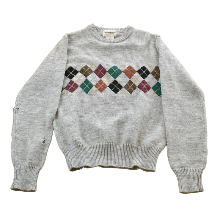 Vintage 1980s Campus Knit Abstract Argyle Pattern Crewneck Sweater Men's S