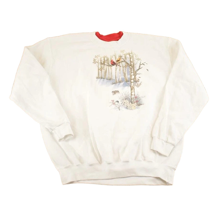 Vintage 1990s Top Stitch Winter Cardinal Double Collar Souvenir Crewneck Sweatshirt Womens XL