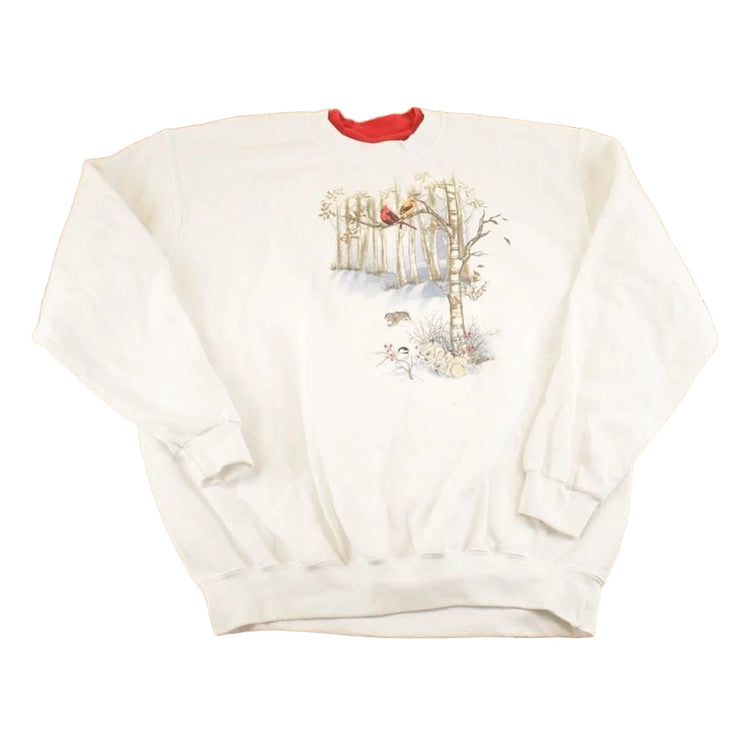 Vintage 1990s Top Stitch Winter Cardinal Double Collar Souvenir Crewneck Sweatshirt Womens XL