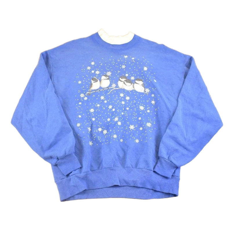 Vintage 1990s Coldwater Creek Blue Birds Double Collar Cute Souvenir Crewneck Sweatshirt Womens L