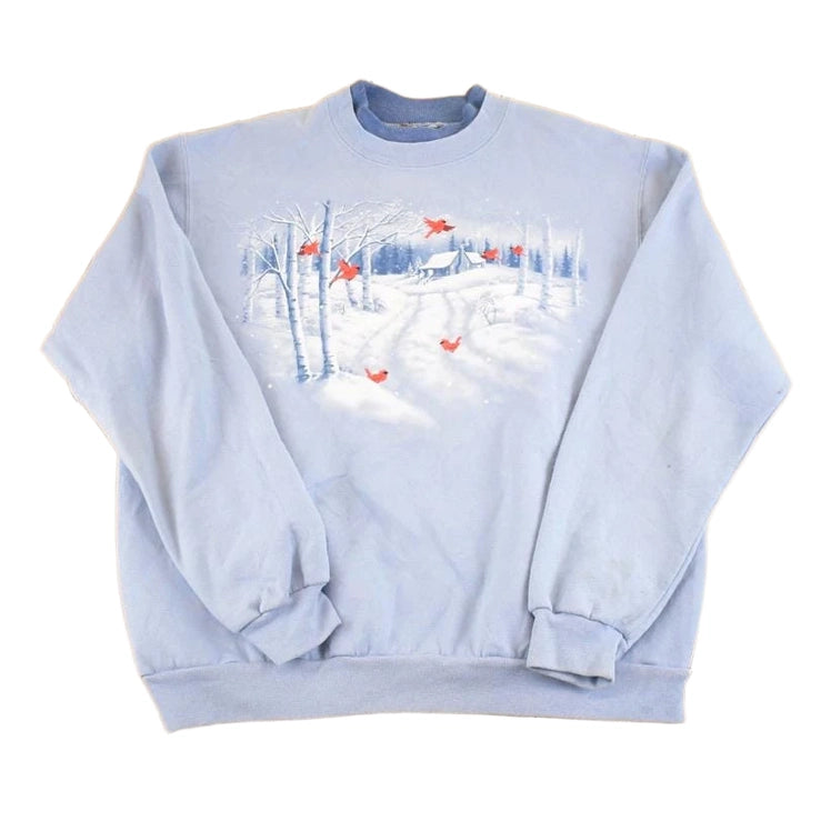 Vintage 1990s Winter Cardinals Double Collar Souvenir Crewneck Sweatshirt Women's L