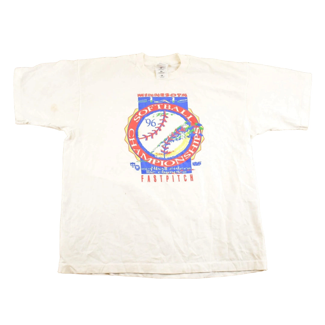 Vintage 1996 Softball Champions Souvenir Baseball T-Shirt Mens L