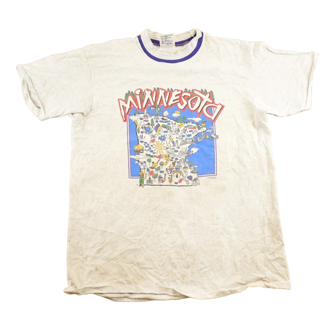 Vintage 1990's Minnesota Map LA Loving Souvenir Travel T-Shirt Mens M