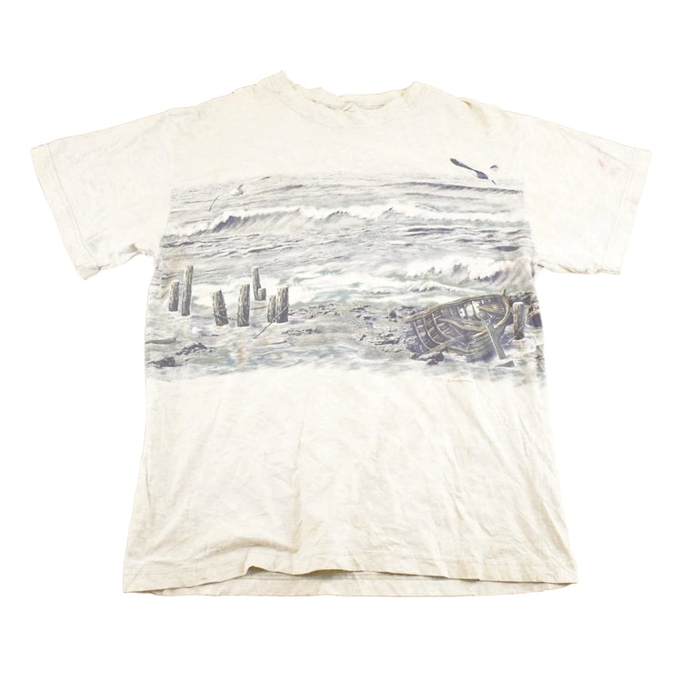 Vintage 1990's Art Unlimited Seagull Broken Ship FAB Souvenir T-Shirt Mens L